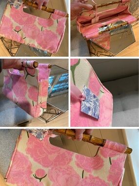 NWT Lilibridge Pink Peony Floral Bamboo Handle Summer Clutch Handbag Mini Tote